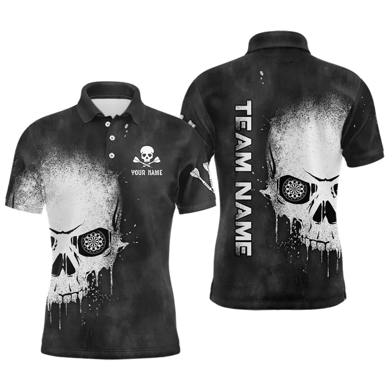Dart Skeleton Pattern Polo Shirt For Men Customized 3D Printed Short Sleeves Summer Casual Street Button Tees Lapel Tops Shirts