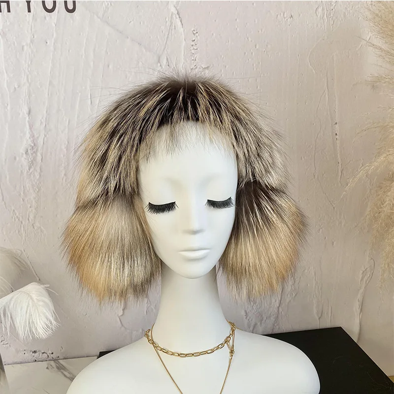 Real Fox Fur Earmuffs Are Windproof and Warm in Winter Ear Caps Are Thickened on Both Sides and Covered with Plush Big Ears