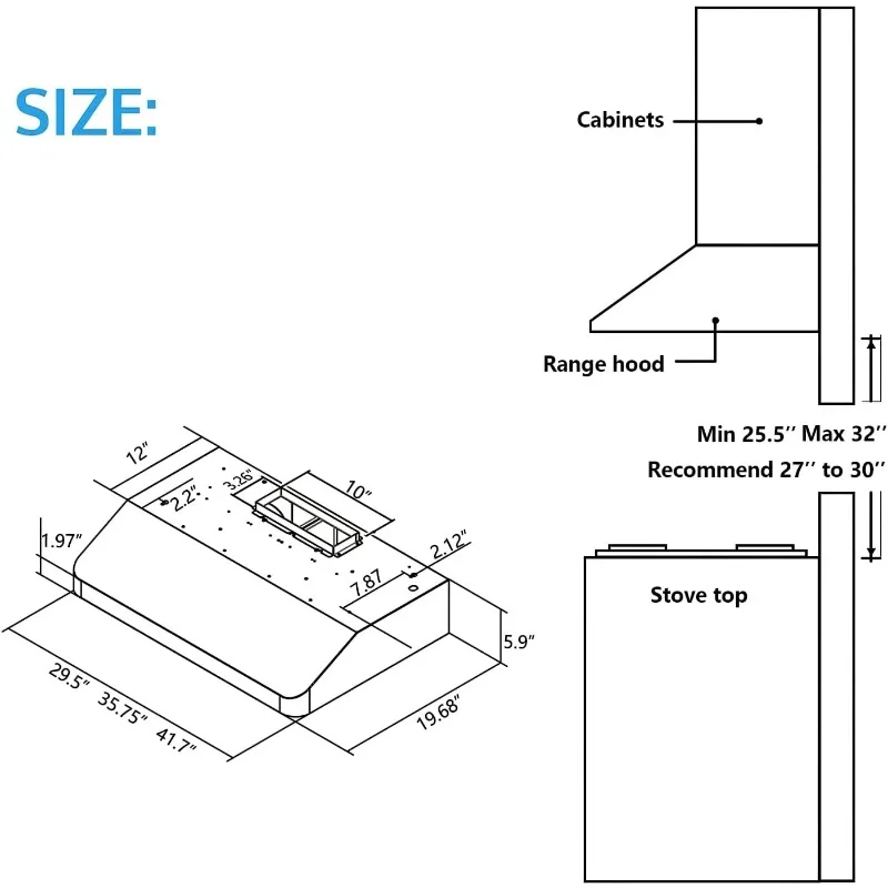 IKTCH-campana extractora para debajo del gabinete, Panel de Control táctil y Sensor de gestos de 4 velocidades, acero inoxidable, 30 pulgadas, 900-CFM