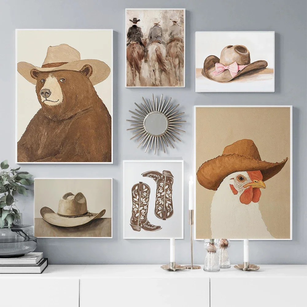 Canvas Painting Warm Neutral Country Rodeo Poster Western Cowboy Prints Horse Saddle Wall Pictures Southeastern Boy Wall Deco