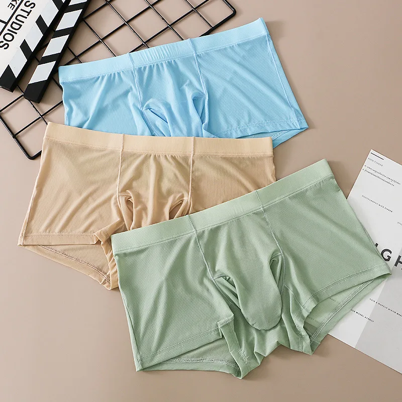 Mens Ice Silk Breathable Panties Seamless Elephant Nose Boxers Underwear Separation Scrotum Pouch Boxer Shorts Thin Underpants