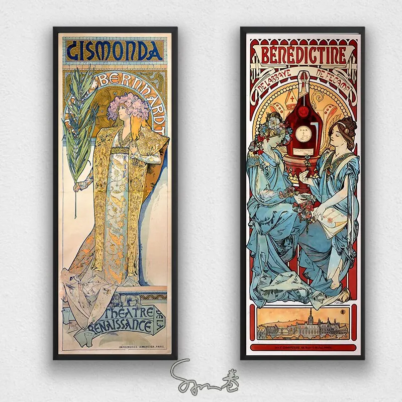 Vintage Alphonse Mucha Gemälde Poster Leinwand Kunstdruck Getränke Thema dekorative Wandkunst für Home Bar und Raumdekoration