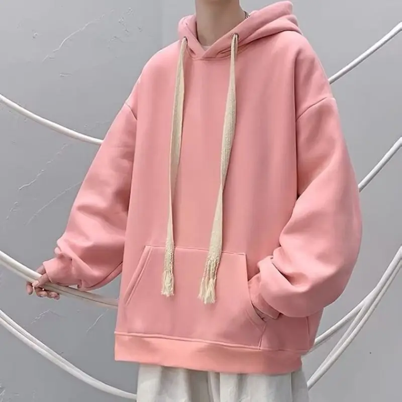 

Autumn Winter Hong Kong Style Couple Wear Velvet Thickened Hooded Sweatshirt Men Loose Warm Long-sleeved Pullover Sweatshirt