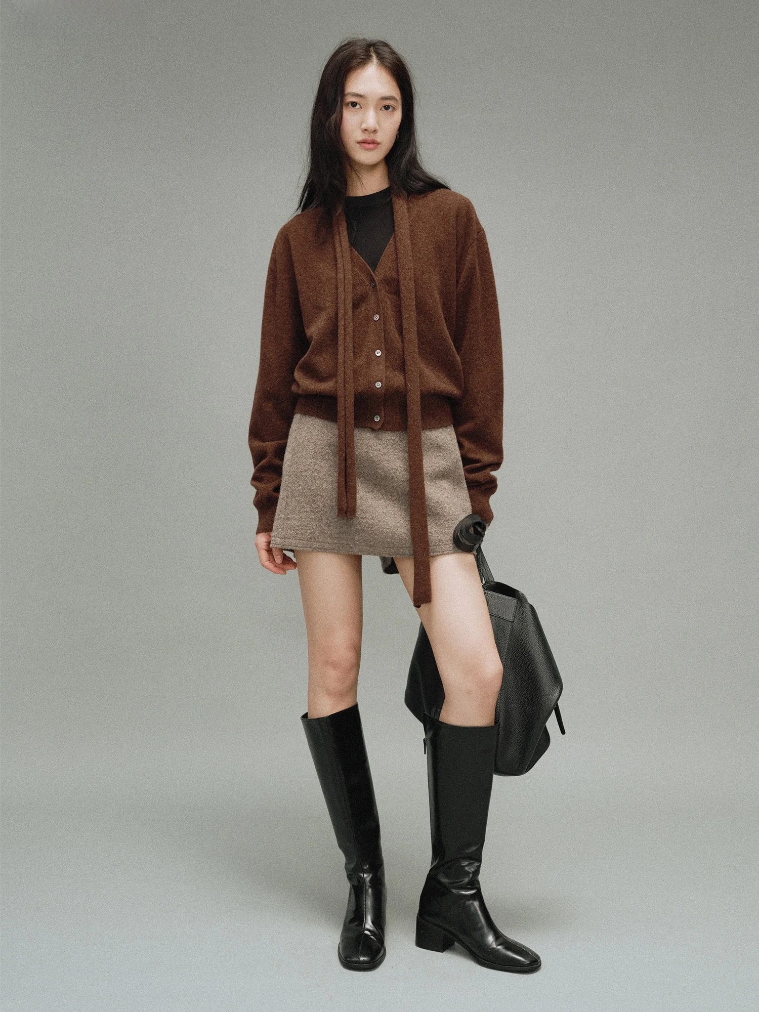 

KUCO Classic V-Ne Woolen Knitted Scarf Layering Open Cardigan Loose Sle Women's Faion Autumn 2025