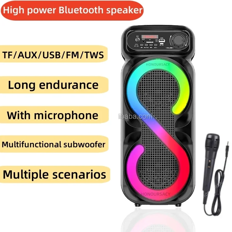 Peak Power 1200W Wireless Bluetooth Speaker with MIC LED Color Light Outdoor Portable Player Stereo Surround Sound System TWS/FM