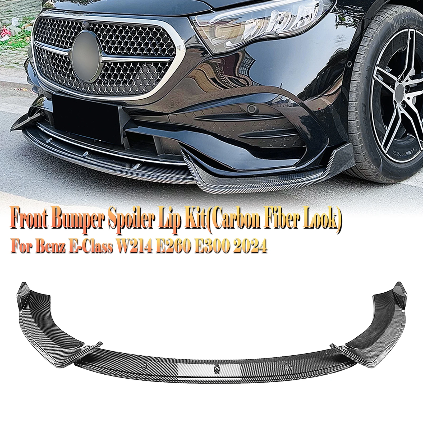 For Mercedes Benz E Class W214 2024-up E260 E300 AMG Front Bumper Spoiler Lip Carbon Fiber Look/Gloss Black Lower Splitter Kit