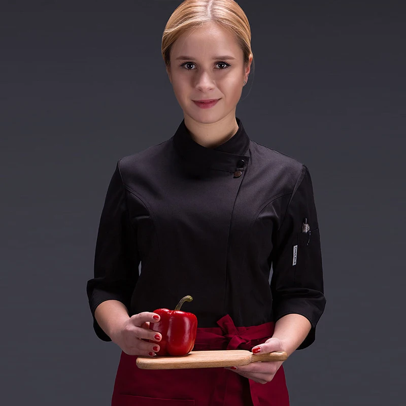 Chaqueta de cocina profesional para mujer, camisa blanca para Chef de Hotel, Catering, uniforme de cocinero femenino, restaurante, panadería, ropa de trabajo