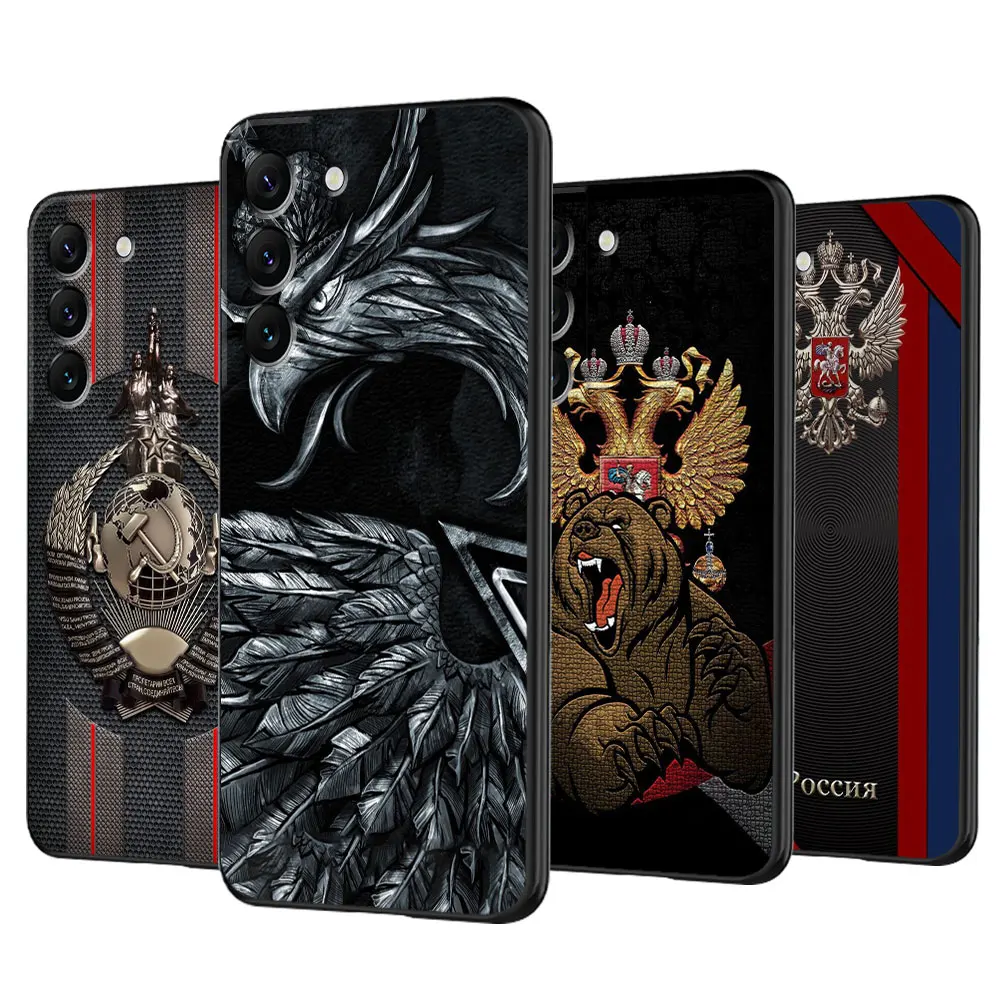 Russian Flags Emblem Armor Bumper Black Soft Case for Samsung Galaxy S22 S23 5G Note 20 Ultra 10 Plus 8 9 S20 S21 Cover Russia