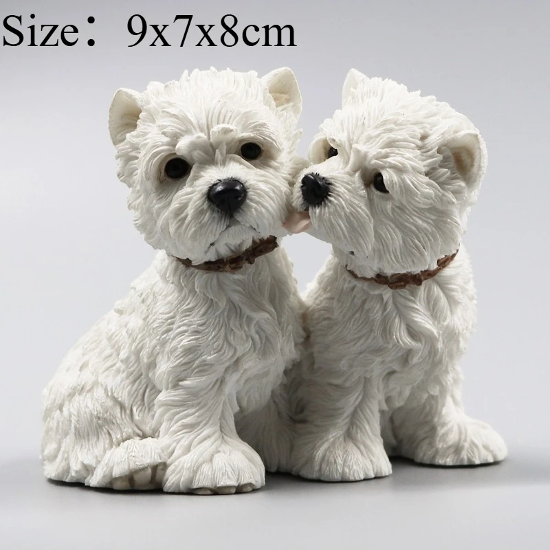 1 PC Simulated West Highland Couple Dog Resin Craft Statue Car Ornament Figurines Desk Model Home Decoration Craft Accessories