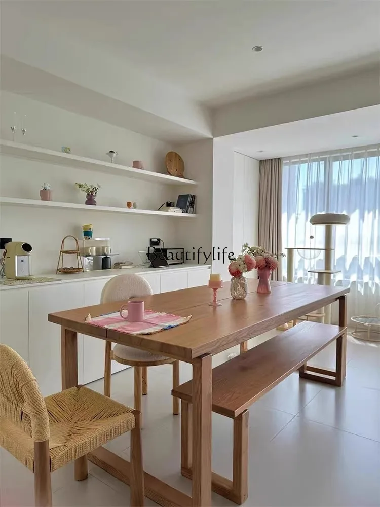 طاولة طعام من الخشب الصلب، طاولة مستطيلة لغرفة المعيشة من خشب الشمع الأبيض #1