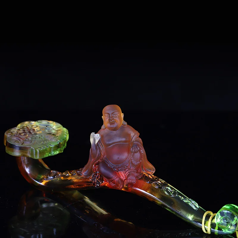 Glass Peony Ruyi Ornament Desktop Decoration Golden Wedding High-end Commemorative Office Gift Wanfo Wall