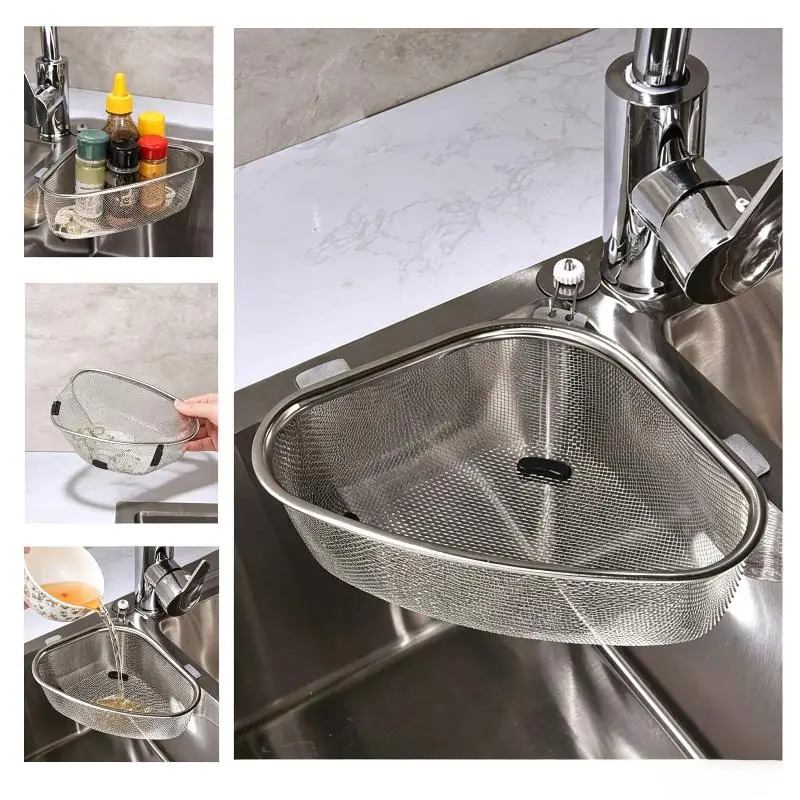 Edelstahl-Spülbecken-Dreieck-Abtropfkorb Küchenabfallfilter Gemüsewasch- und Aufbewahrungsregal – Detail 1