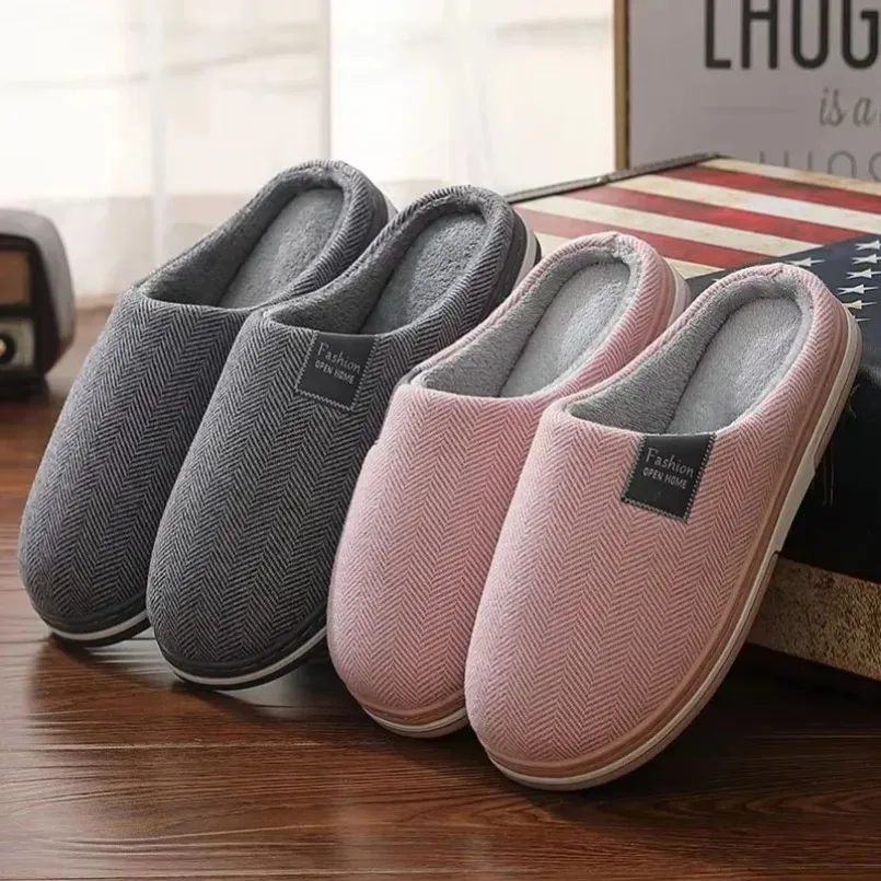 

Thermal Slipper Women Home Winter Warm Fuzzy Fur Plush Non Slip Grip Indoor Lazy Soft Female Floor Shoe Flat Plus Size Male Men