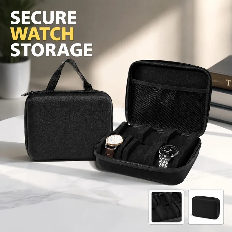 Hard‑shell Portable 6‑slot Watch Storage Case Multi‑compartment Smart Watch Organizer Compatible with Apple  Huawei Timepieces