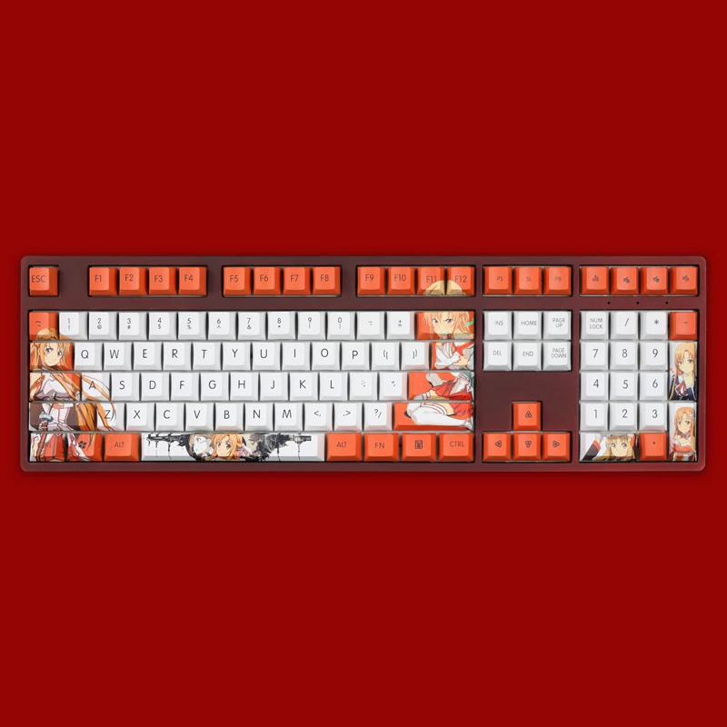Anime Sword Art Online Asuna 108 Key Caps PBT DYE Sublimation Cherry MX Cross Axis Switch Keycap Mechanical Keyboard Gaming Gift