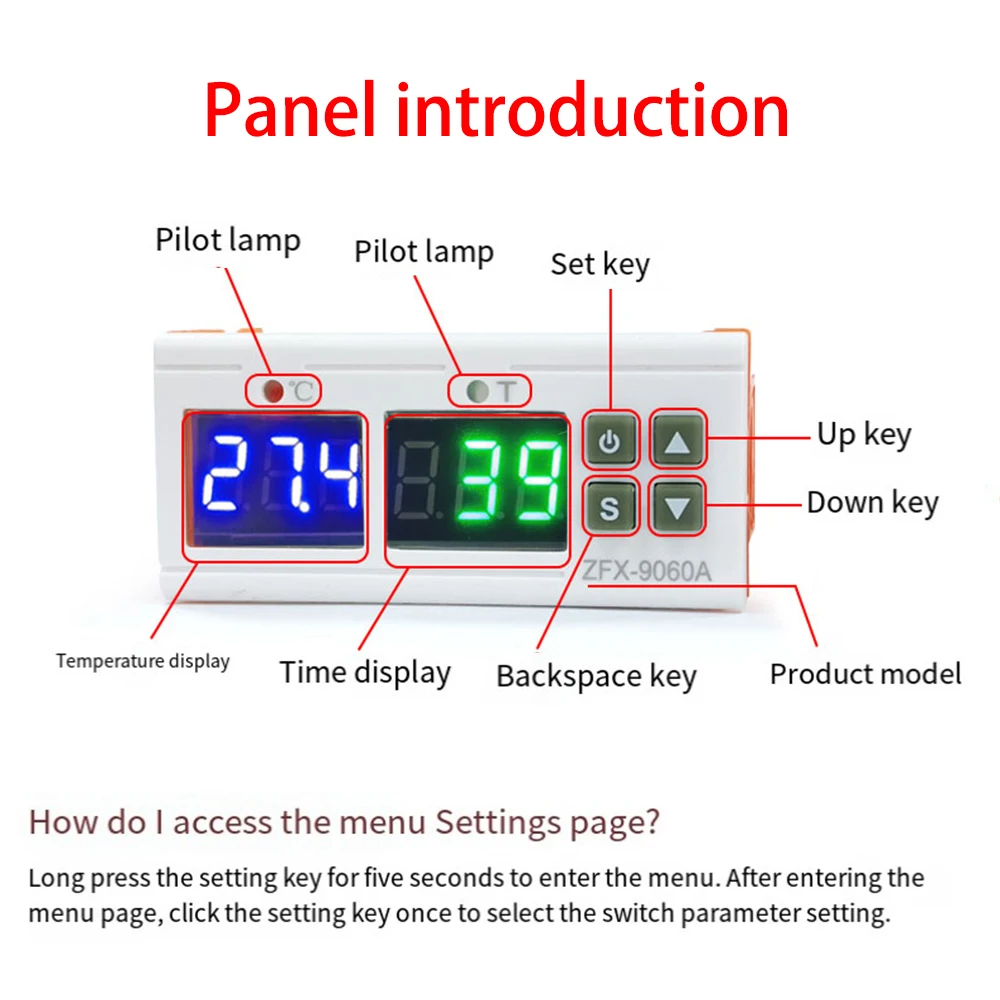 ZFX-9060A Dual Digital Temperature Time Controller AC110-220V DC12/24V Thermostat Heater Cooler 3IN1 Air Waterproof Metal Probe