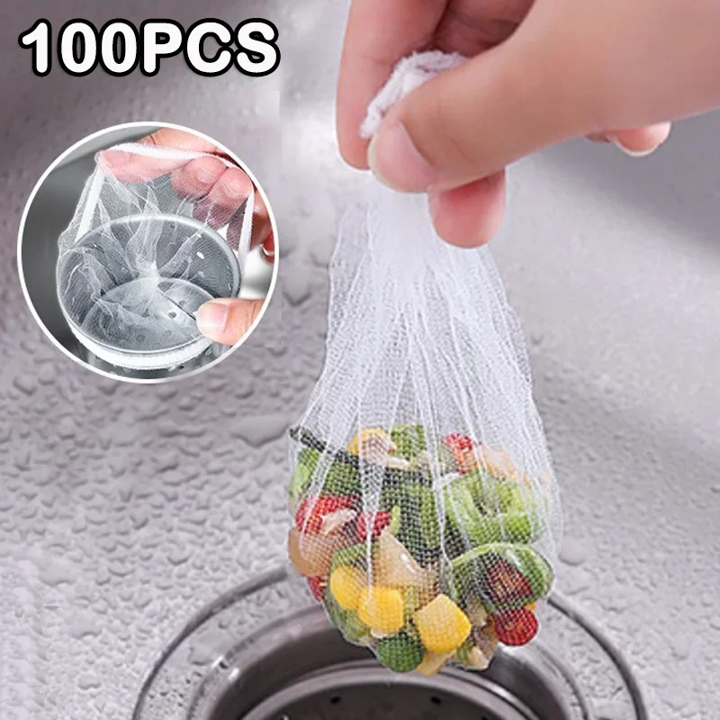 100/30PCS Disposable Sink Strainer Mesh Bag Strainer Garbage Filter Drain Hole Garbage Bag Kitchen Bathroom Cleaning Supplies