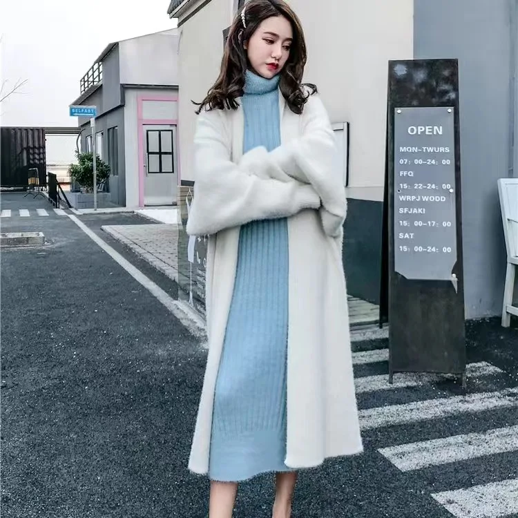 Autumn Winter Long Imitation Mink Cardigan Women New All-match Warm Women Clothing Elegant 11 Colors Streetwear Knitwear Jackets