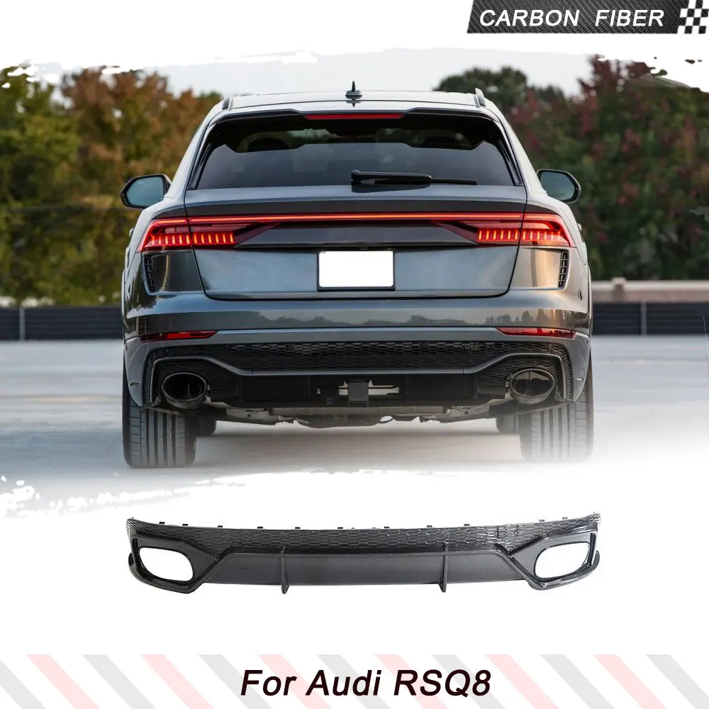 

Carbon Fiber Car Rear Bumper Diffuser Spoiler For Audi RSQ8 2020-2023 Racing Car Bumper Lip RS Q8 Spoiler