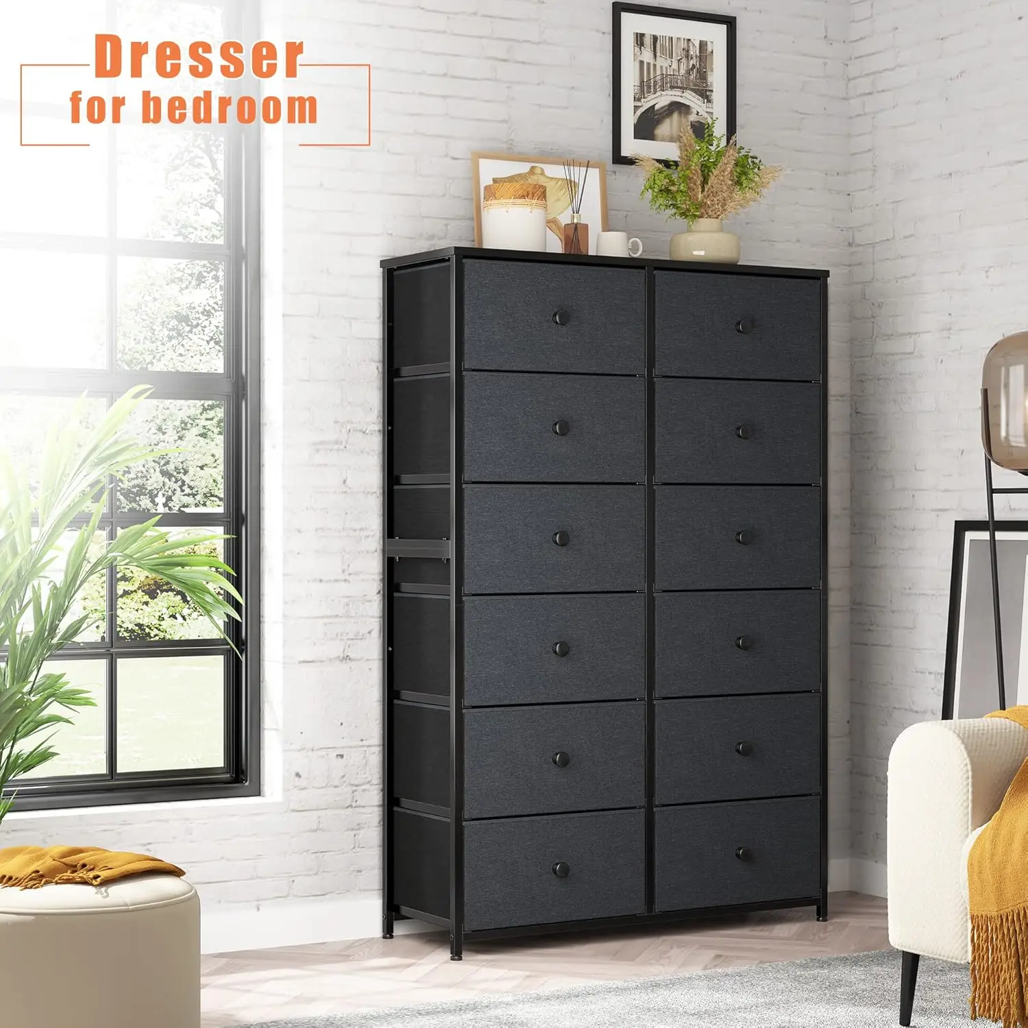 

12 DrawerTall Chest of Drawer for Bedroom Closet Dresser with Wood Top and Metal Frame,34.6"Lx11.8"Wx52.3"H