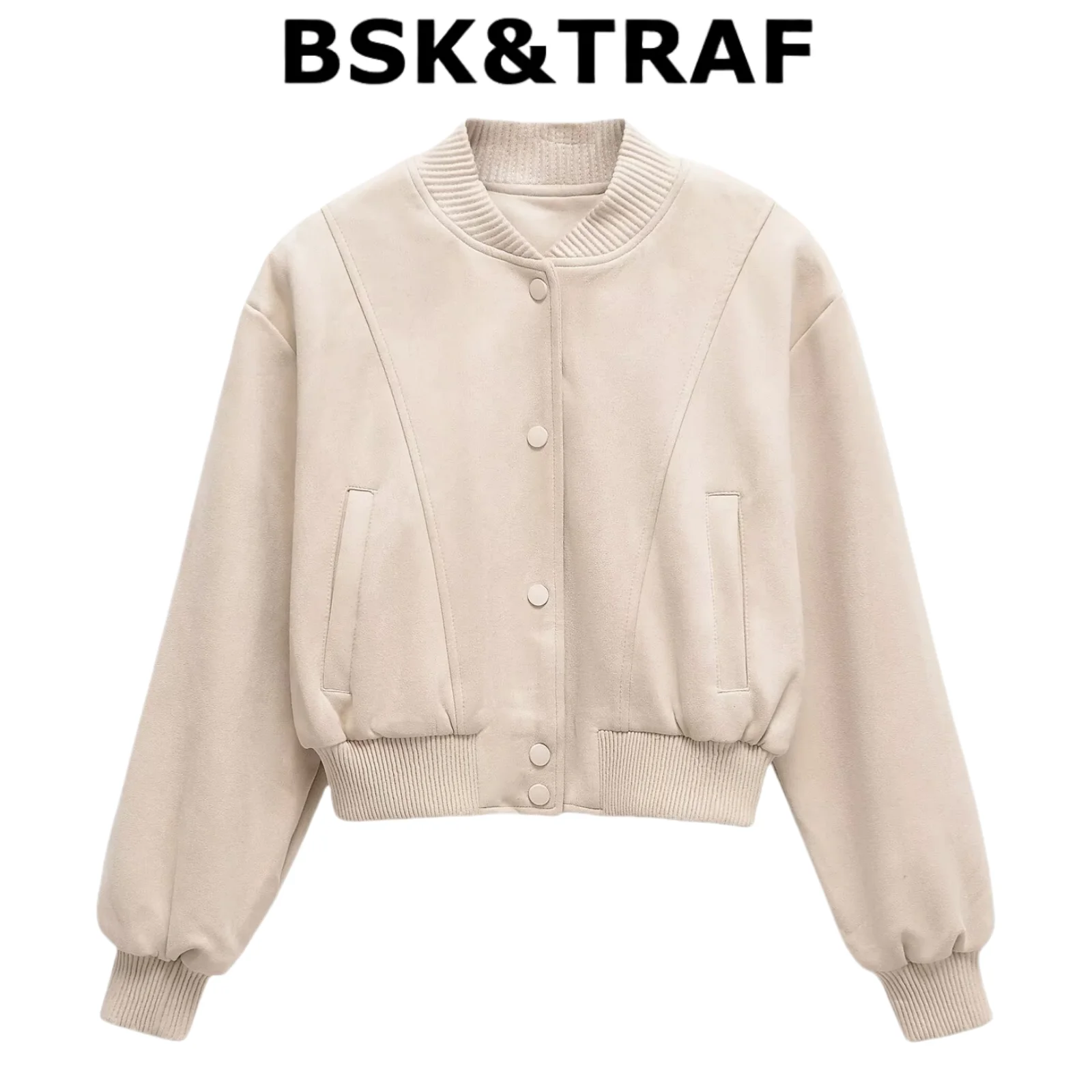 

BSK&TRAF Короткая куртка-пилот с замшевой текстурой, новинка 2025, женская модная куртка с длинными рукавами, универсальная куртка для отдыха и путешествий