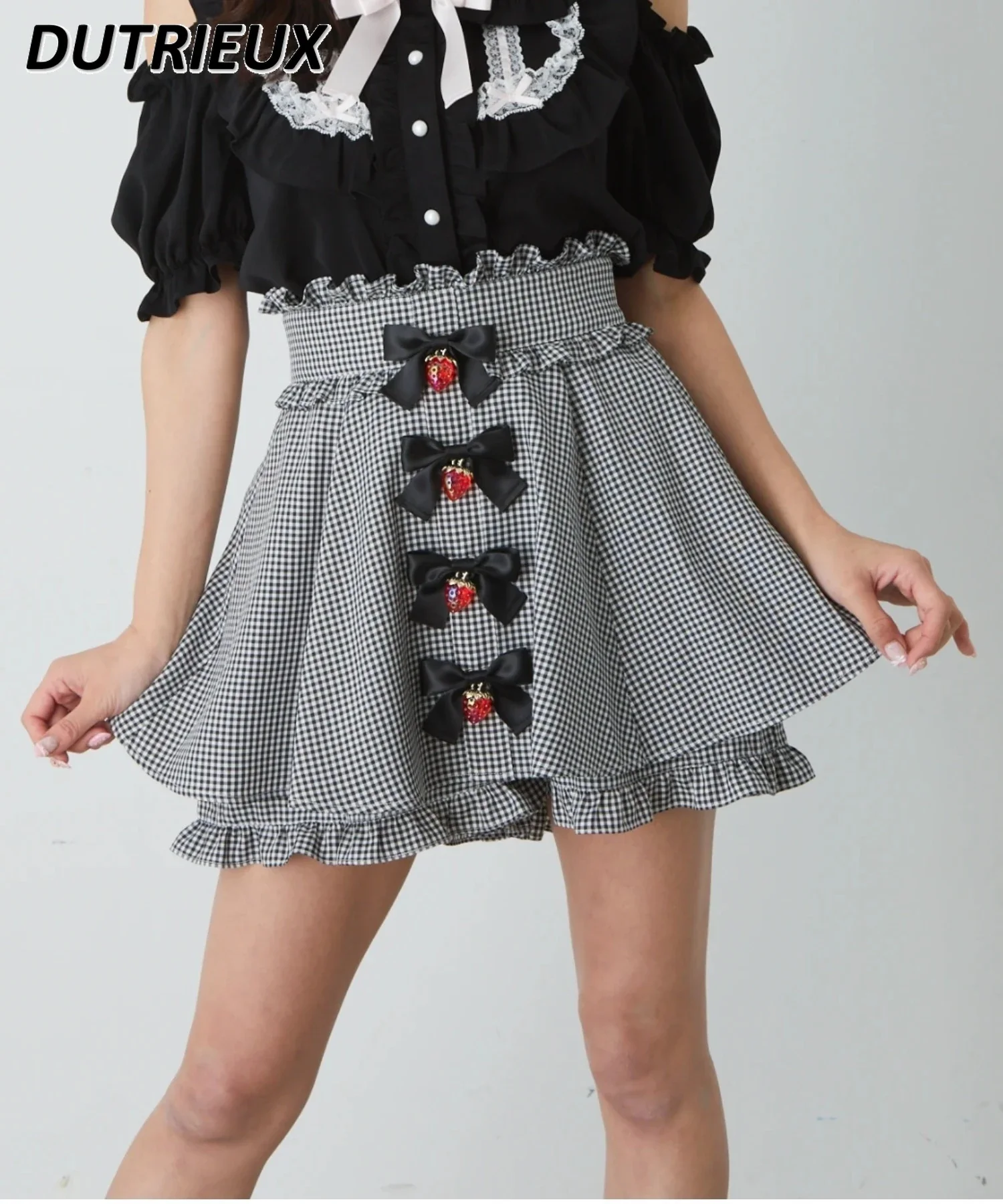 Sweet Cute Girl's High Waist Japanese Style All-Matching Skirt 2024 Summer New Lace Mass-Produced Bowknot Short Pantskirt