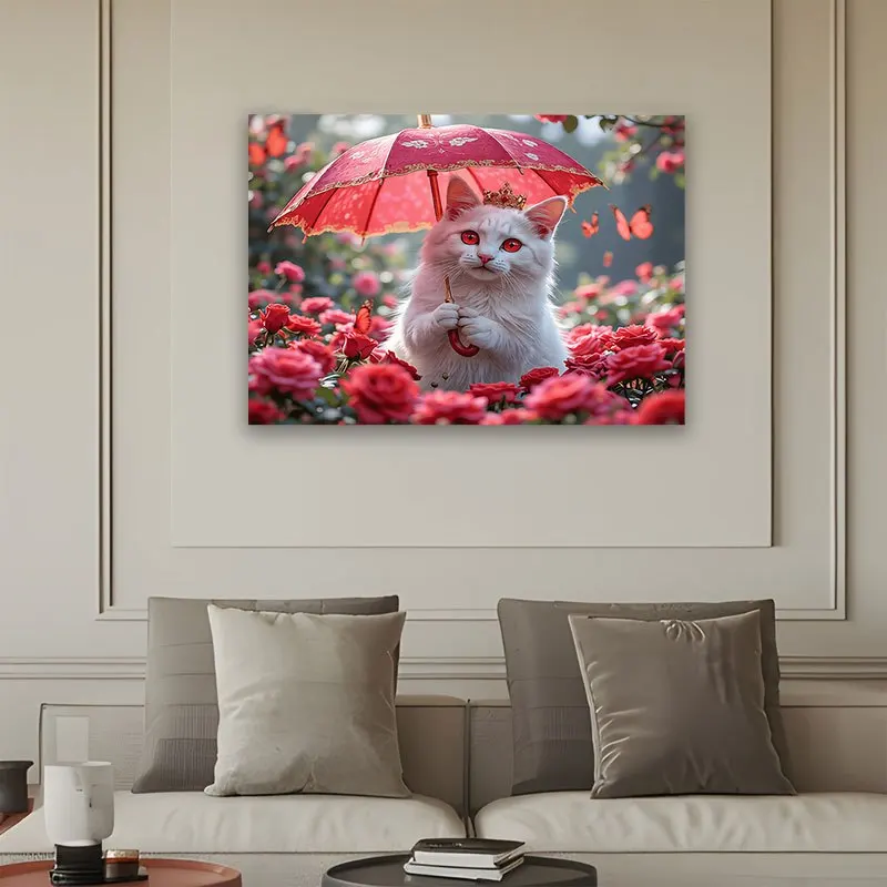 White Crown Cat Red Umbrella Rose Garden Horizontal Tapestry Wall Hanging Living Room Decor Birthday Christmas Housewarming Gift