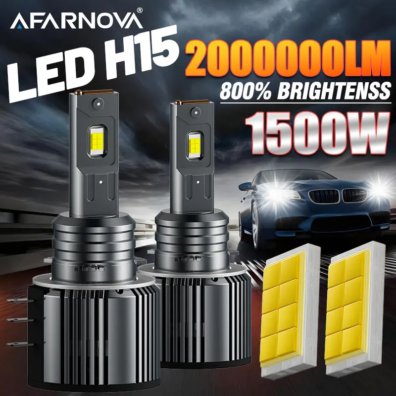 

2000000LM 1500W H15 Светодиодная лампа высокой мощности CSP Chip Canbus H15 Светодиодные противотуманные фары 12V Автоматический турбовентилятор 6000K