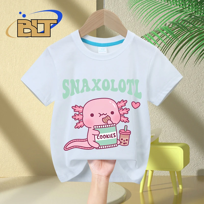 Funny Snaxolotl Snack A Lotl Like The Axolotl kidsT-shirt summer pure cotton short-sleeved casual tops for boys and girls