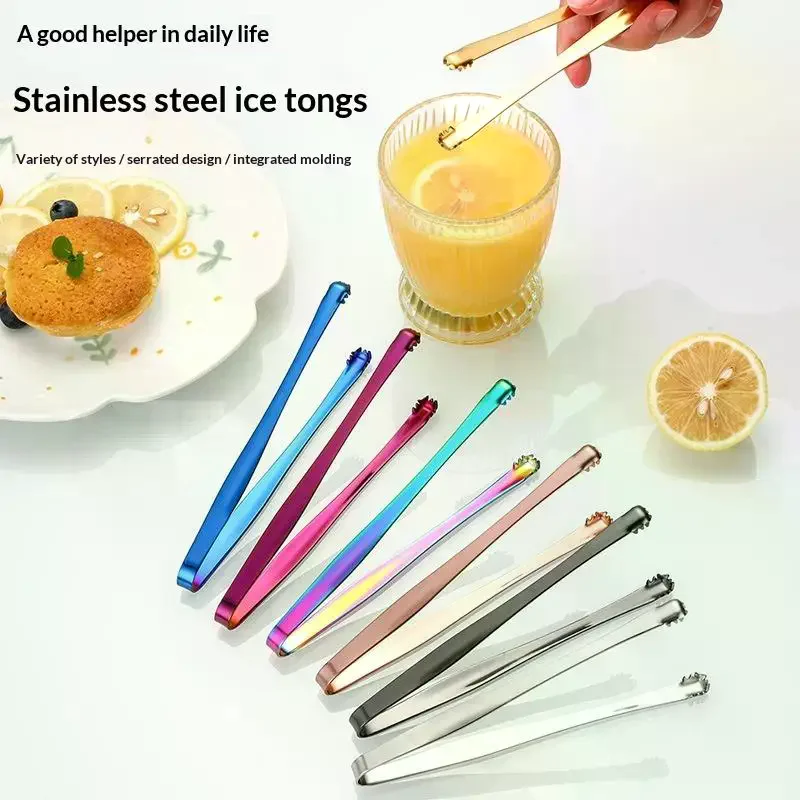 3pcs Stainless Steel Ice Clamp Thick Anti Slip Ice Clip Fruit Coffee Cube Sugar Clip Toothed Food Clip Kitchen Accessories