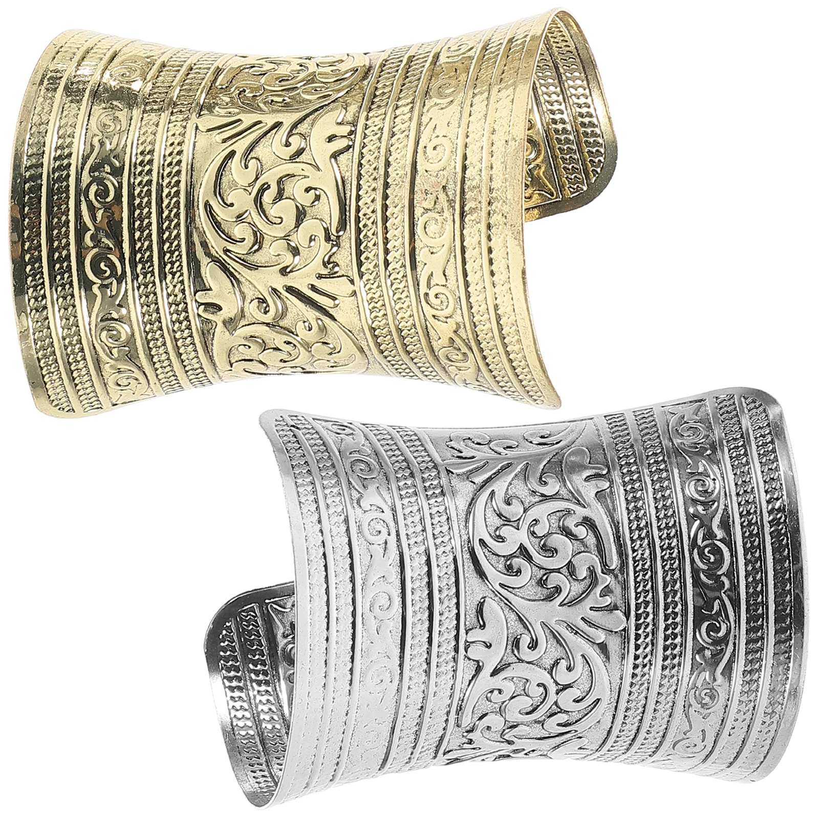 

2 Pcs Retro Bracelets Women Girls Metal Bangle Adjustable Open Vintage Long Size Wrist Jewelry Durability Beauty