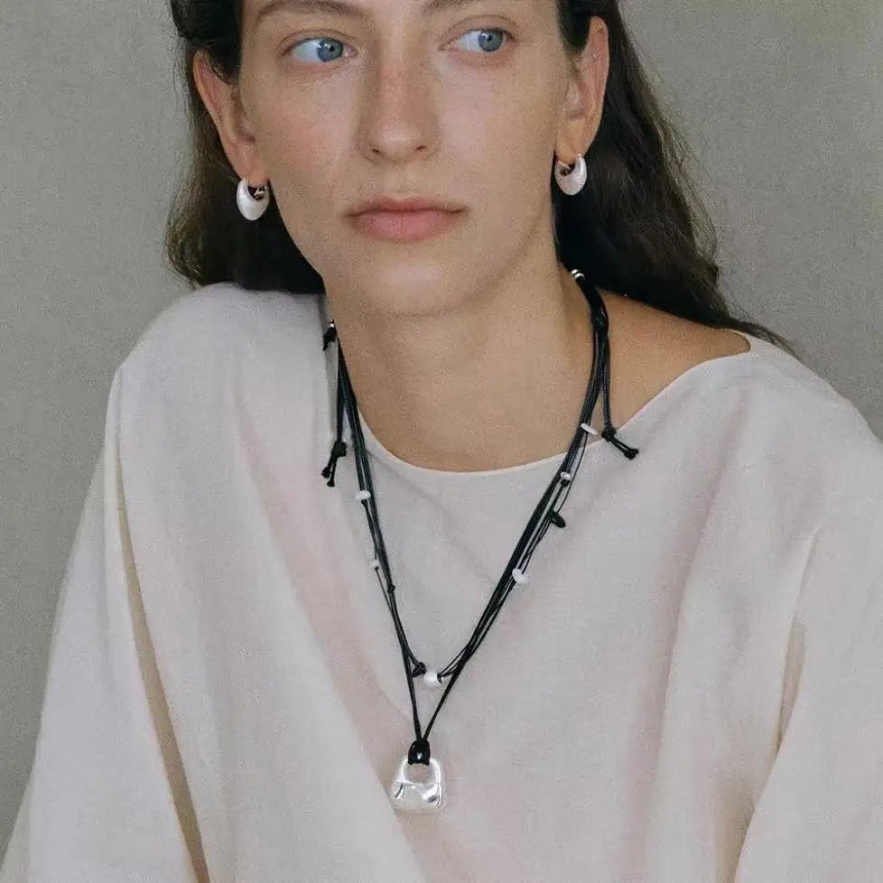 Europe Natural Stone Woven Rope Gold Silver Bag Pendant Earrings Necklace Set Woman Charm Jewelry Trend Gift Adjustable Design