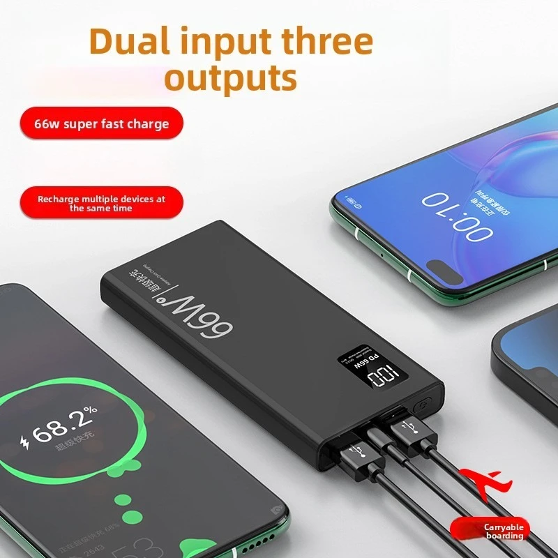 20000mAh 66W Ultra-thin Fast-charging Power Bank LED Digital Display Portable Battery Suitable for IPhone Huawei Xiaomi