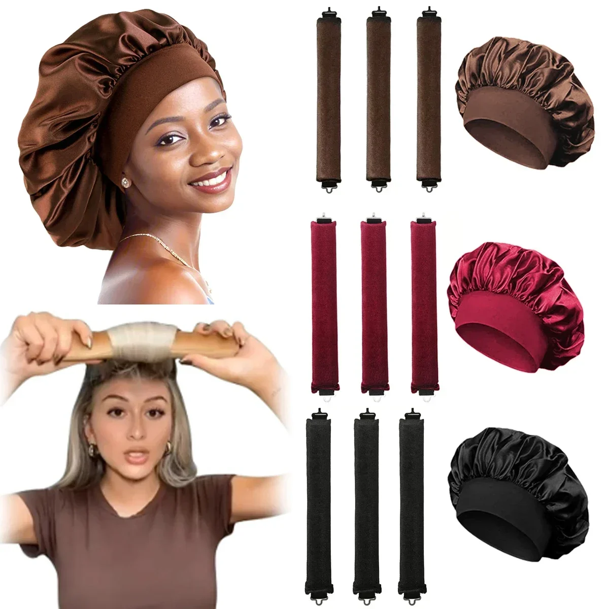 Nice Heatless Hair Curler Satin Sleeping Cap Set No Heat Hair Rollers Curling Rod Headband Soft Curlers Lazy Curls Bonnet Night