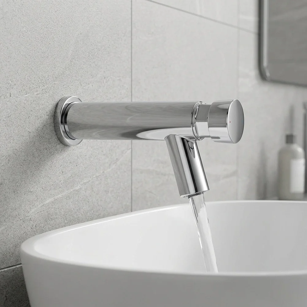 Extended 16 Inch Bathtub Faucet with Diverter for Wall Mount Setups Copper Body Chrome Finish Fits Common Pipe Sizes
