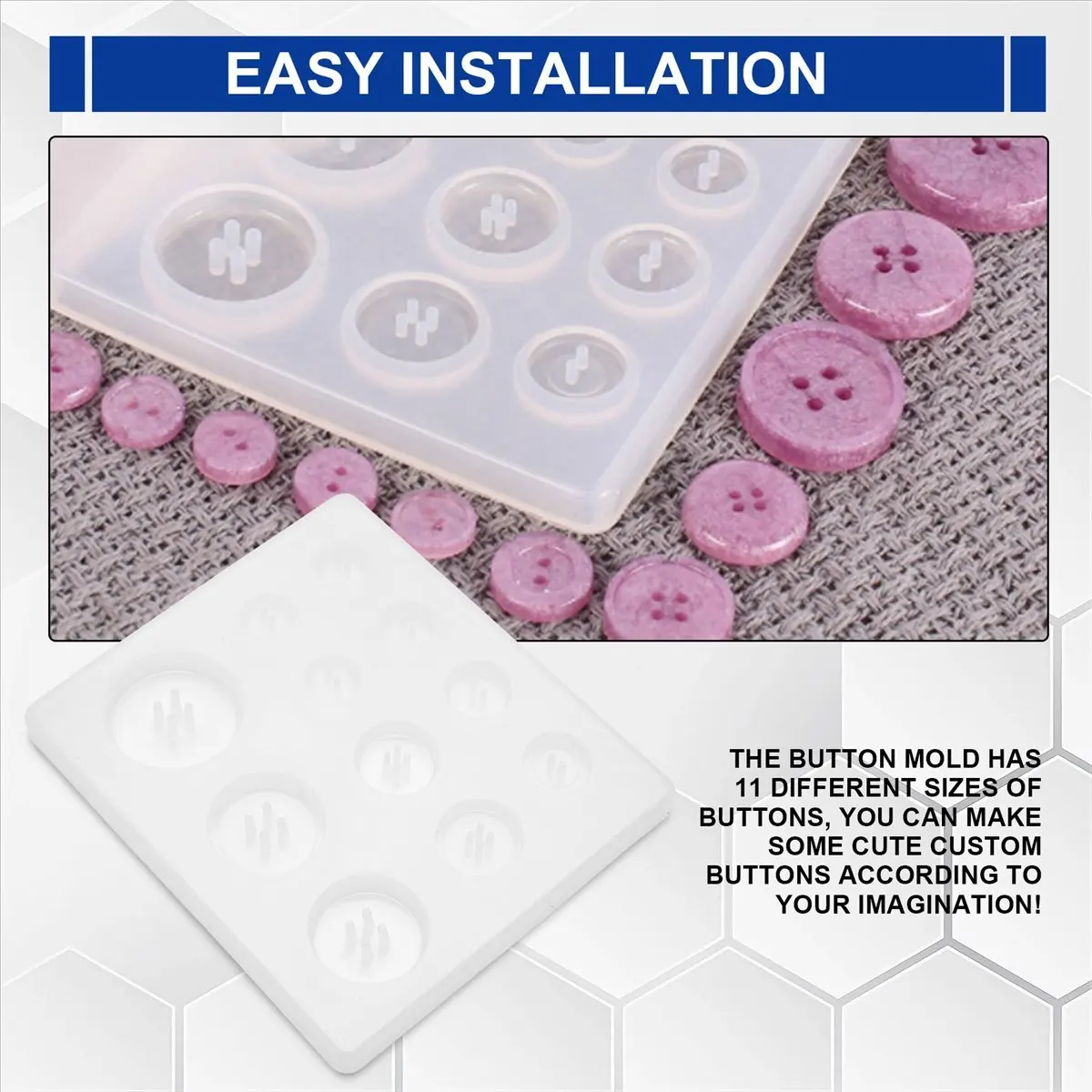 ABJY DIY Silicone Mold Resin Button Handmade Resin Mold with Hole Pendant Button Clay Epoxy Pendant for Keychain Supplies