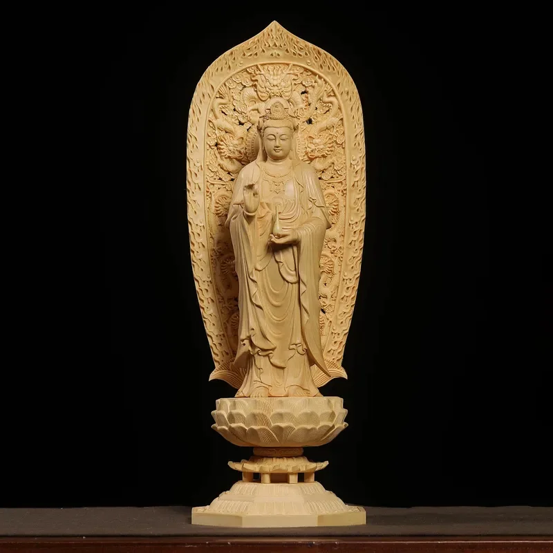 Hand Carved Sakyamuni Buddha Statue Home Decor Ornament Guanyin Bodhisattva Figure for Living Room Shelf Spiritual Gift Art