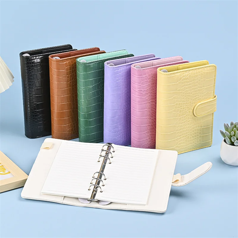 A7 Crocodile Color 6 Ring Binder PU Clip-on Notebook Leather Loose Leaf Notebook Cover Notebooks Journal Stationery