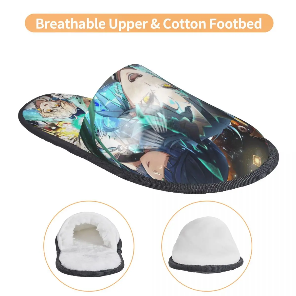 Damskie Kapcie Anime Genshin Impact Comic House, Wygodne Kapcie Spa z Pianką Memory Foam, Wsuwane Kapcie z Kreskówkami