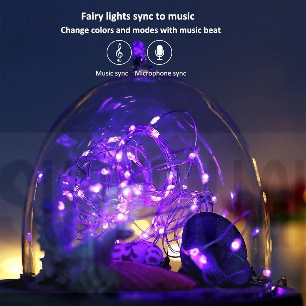 Smart Rgb Kerst Fee String Light App Bluetooth Control Waterdicht Usb Koperdraad Lampjes 16 Kleuren Nieuwjaar Decoratie