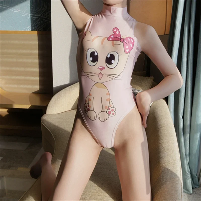 Mens Bodysuit Thong Leotard Sissy Pouch Penis Sheath Jumpsuit Japanese Anime Cartoon Stretch Swimsuit Gay Soft Smooth Pajamas