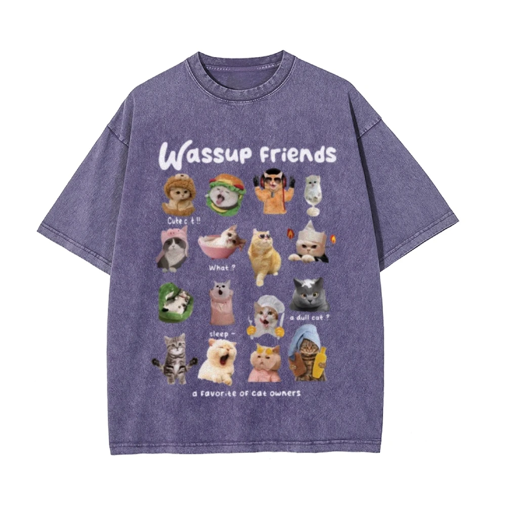 Y2K Style Ladies Top Cat Print Short Sleeves Unisex Fit Graphic For Cat Enthusiasts T-Shirt Overseas Expor Streetwear Round Neck