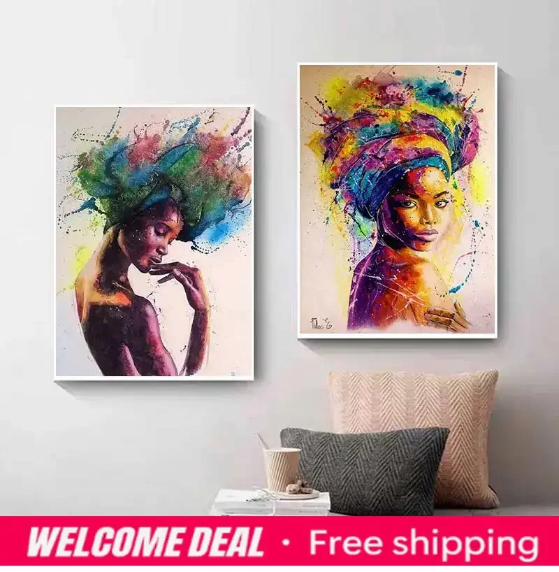 2026  Posters And Prints Abstract African Girl Canvas Paintings On The Wall Art Pictures Decor Black Woman Graffiti