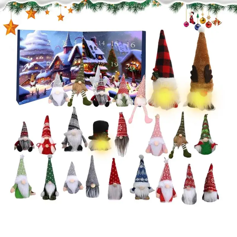 New Christmas Gnome Advent Calendar 24 Days Glowing Gnome Dolls Countdown Calendar Cute Gnome Holiday Home Decoration