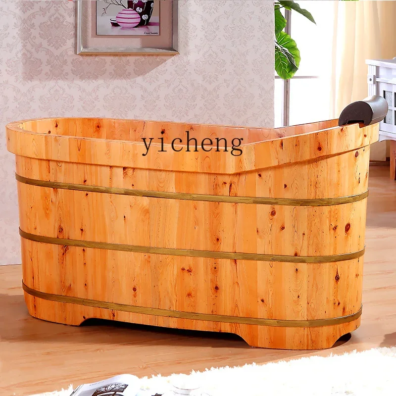 

Solid Wood Bath Tub Full Body Bathing Wooden Barrel Bathtub Home Steaming