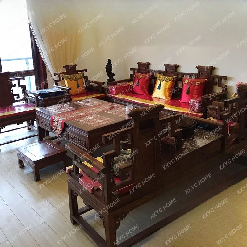 LRed Jinhong furniture hedgehog red sandalwood living room sofa combination solid wood antique hook rosewood