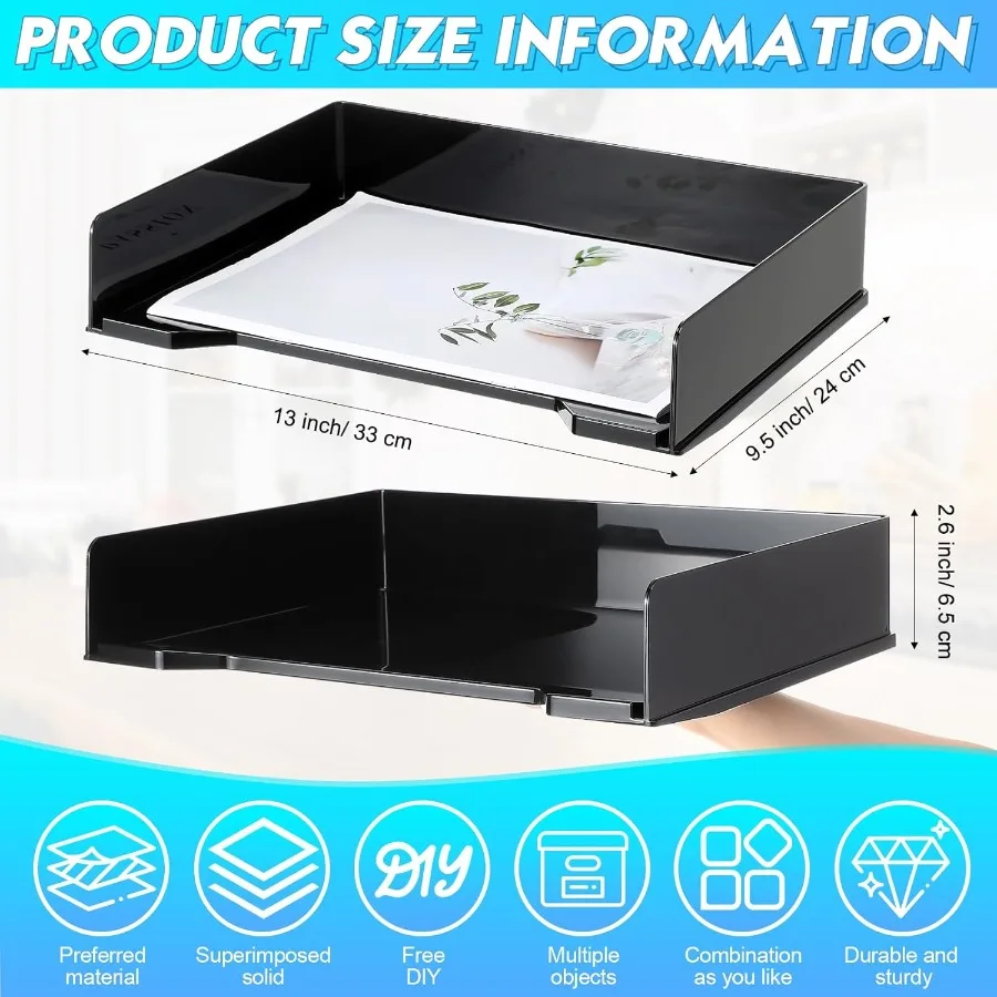 4 قطعة صينية رسائل قابلة للتكديس منظم مكتب بلاستيكي مستطيل 13x9.5x2.6 في حامل الورق ملف صينية اكسسوارات رف لـ De #3