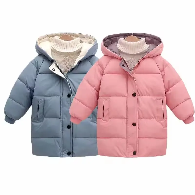 Winter-Kinder-Daunenjacke für Jungen und Mädchen, Dicke Warme Mittellange Jacke, Kälteschutz, Kapuzen-Windbreaker, Oberbekleidung 3-10 Jahre