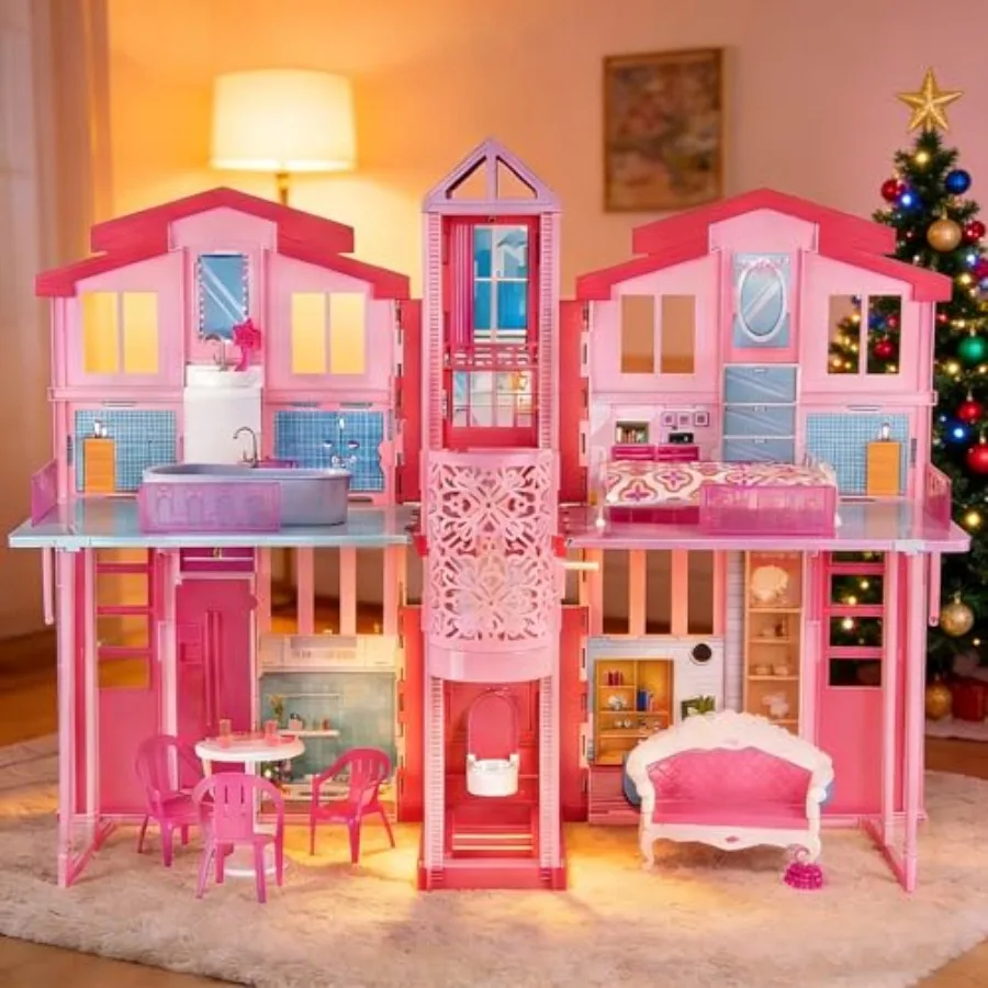 

Складной большой кукольный домик с лифтом и просторными комнатами в пастельных тонах, включает большую мебель, для девочек от 3 лет, идеальная игрушка для игр.