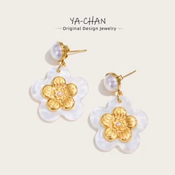 YACHAN New In 18K Gold Plated Stainless Steel Drop Earrings for Women Acrylic Flower Pearl Luxury Jewelry Waterproof